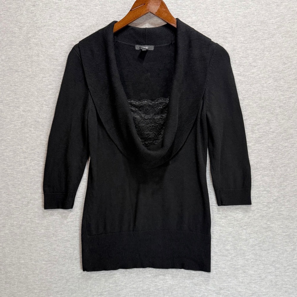 Alfani Cowl Neck Sweater Womens M Black 3/4 Sleeve Knit Top Goth Victorian